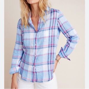 GRAYSON by Frank & Eileen The Hero Blue White Pink Plaid Button 100% Linen Shirt